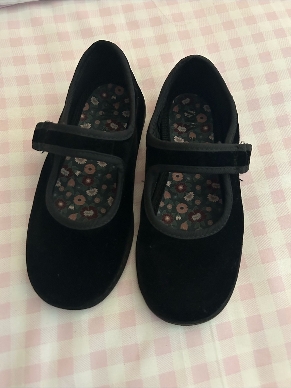 Zara Black Velvet Mary Jane Shoes with Floral Insole